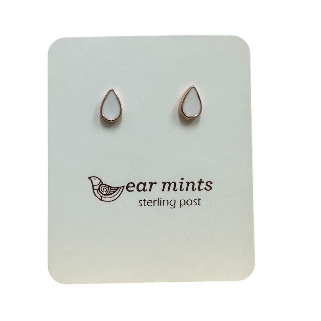 Fabienne - Earrings Studs Teardrop White Enamel [Col:Rose]