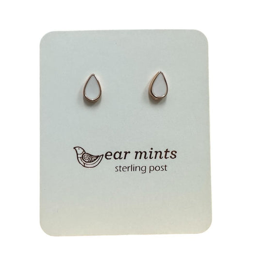 Fabienne - Earrings Studs Teardrop White Enamel [Col:Rose]