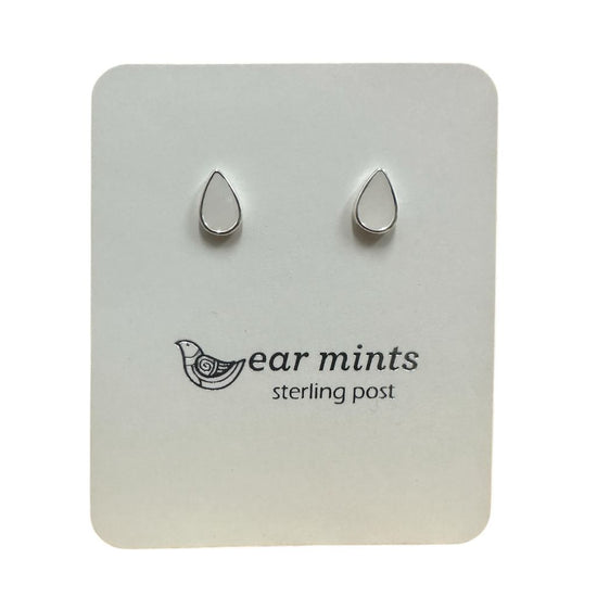 Fabienne - Earrings Studs Teardrop White Enamel [Col:Silver]