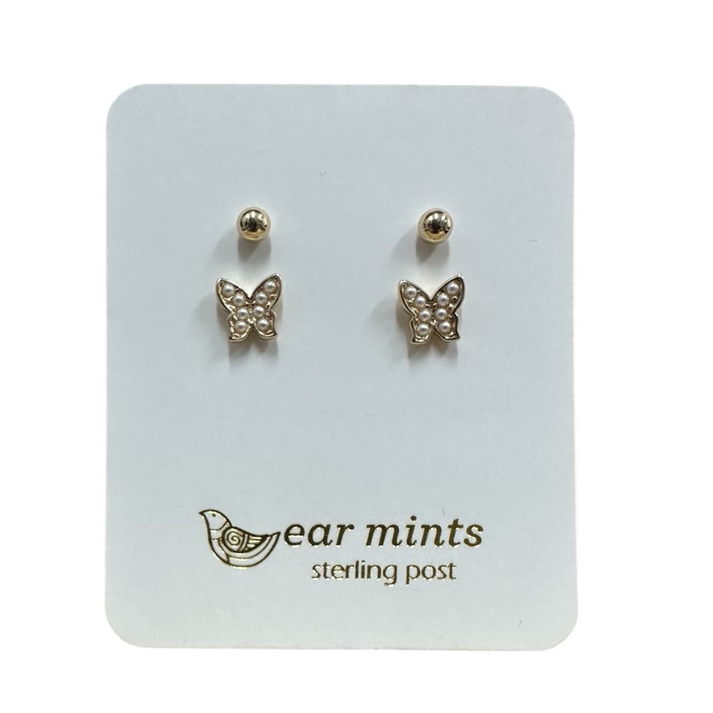 Fabienne - Earrings Studs Butterfly Pearl [Col:Gold]