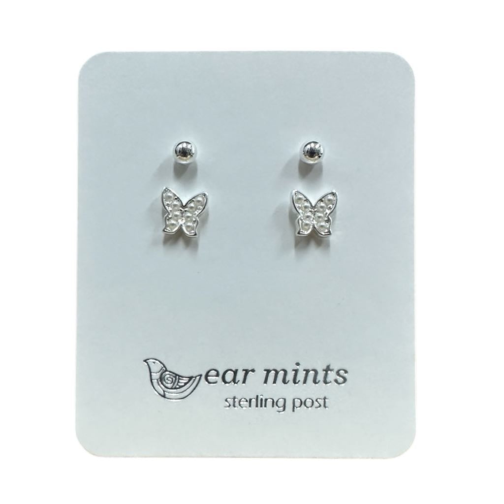 Fabienne - Earrings Studs Butterfly Pearl [Col:Silver]
