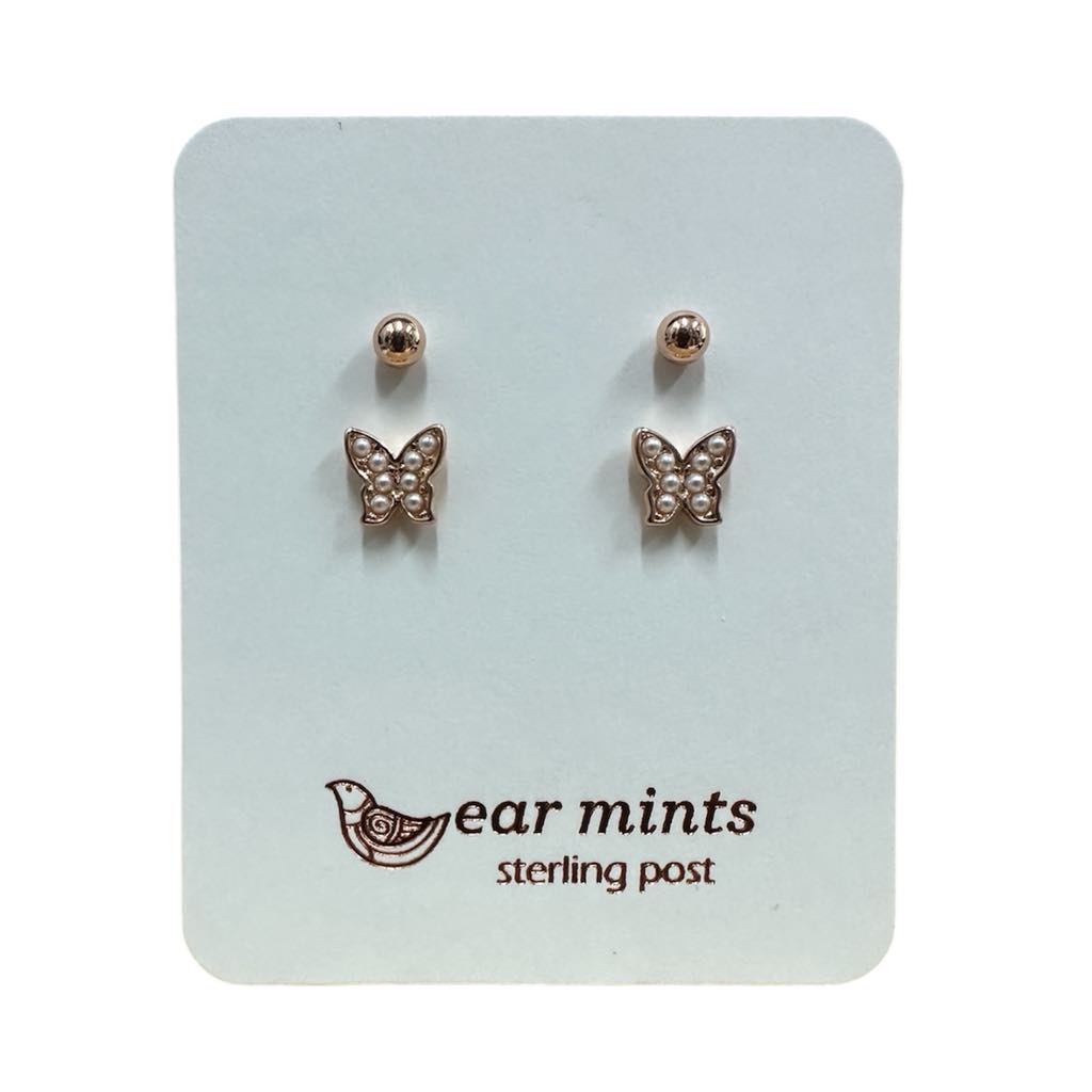 Fabienne - Earrings Studs Butterfly Pearl [Col:Rose]