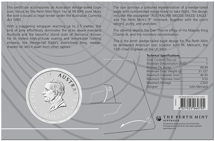 Perth Mint - Australian Wedge-Tailed Eagle 2025 1oz Silver Coloured Coin in Card