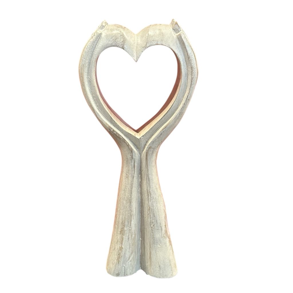 Heart in Hands White Wooden Handcarved 32x14 cm