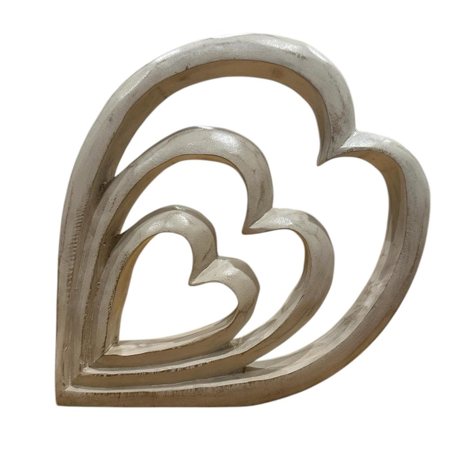 Trio Hearts White Wooden Handcraved 24 x 24 cm