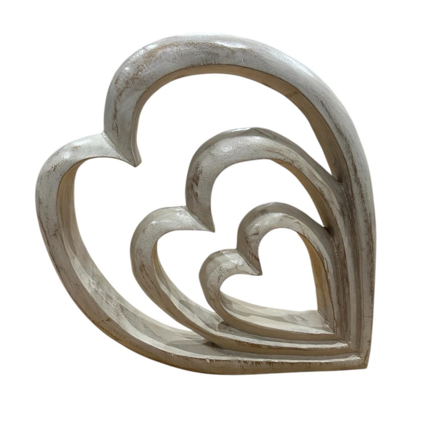 Trio Hearts White Wooden Handcraved 24 x 24 cm
