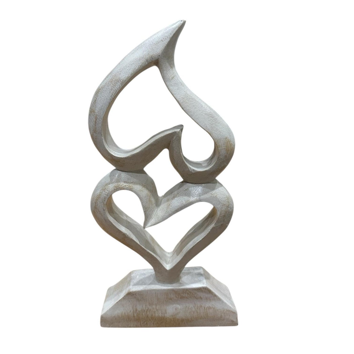 Double Heart White Wooden Handcarved 25x13 cm