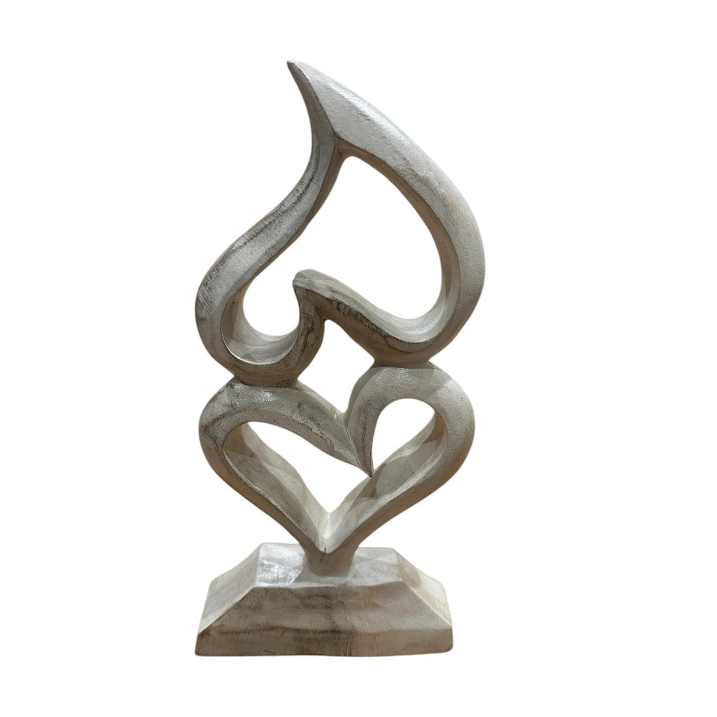 Double Heart White Wooden Handcarved 25x13 cm