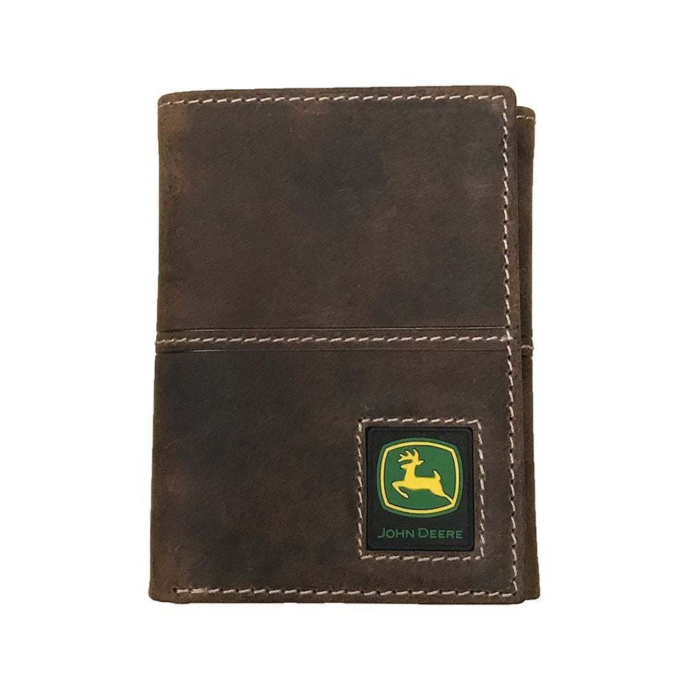 Tan Distressed Leather Tri-fold Wallet - John Deere