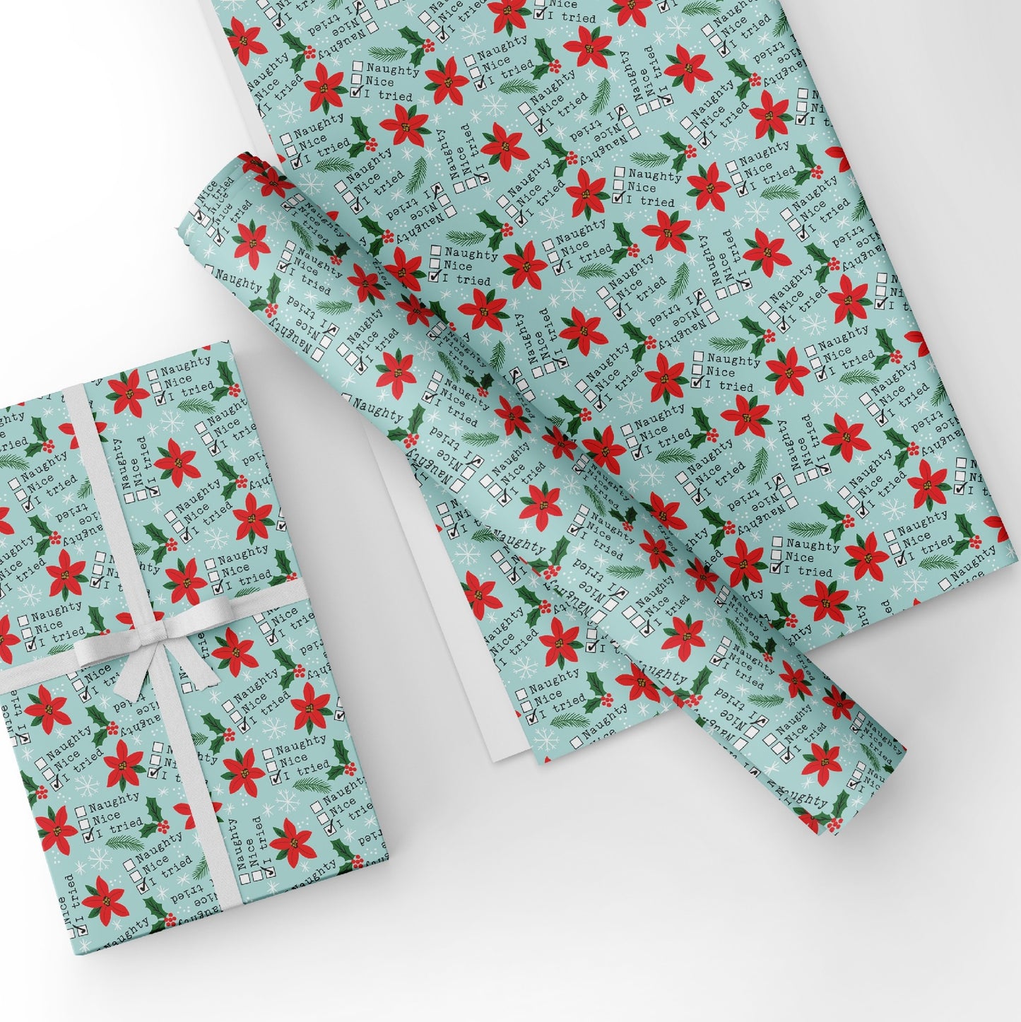 Naughty, Nice, I Tried Wrapping Paper Xmas Gift Wrap
