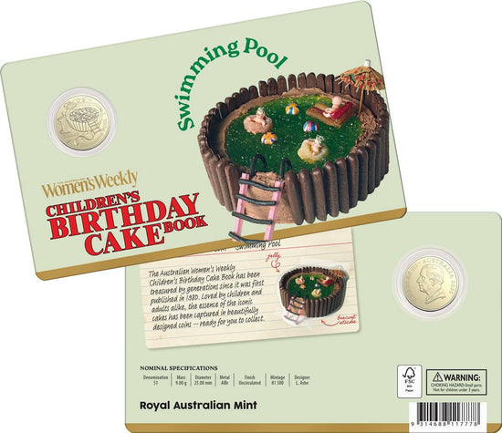 Royal Australian Mint - Birthday Cake Book Swimming Pool $1 UNC Coin in Card 