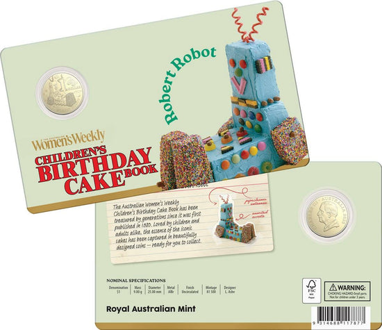 Royal Australian Mint - Birthday Cake Book Robert Robot $1 UNC Coin in Card