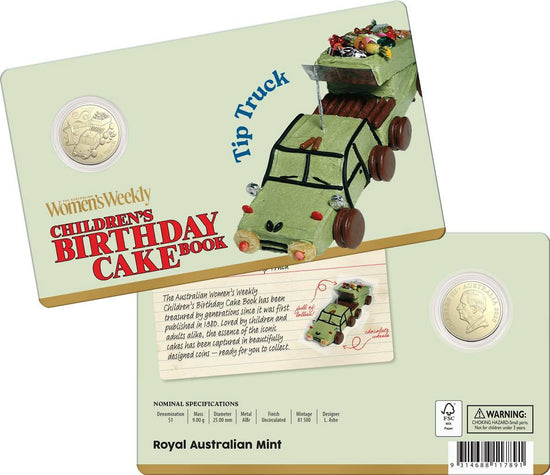 Royal Australian Mint - Birthday Cake Book Tip Truck $1 UNC Coin in Card
