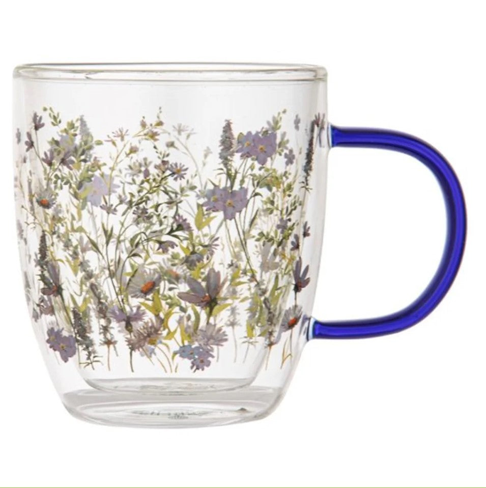 Wildflowers Indigo Double Walled Glass Mug