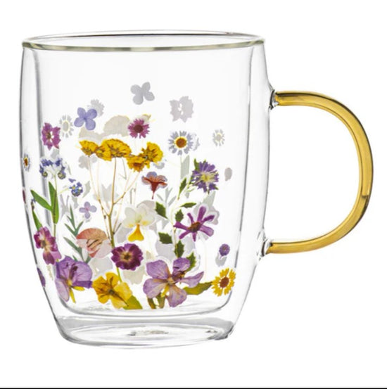 Pressed Flowers Double Walled Glass Mug