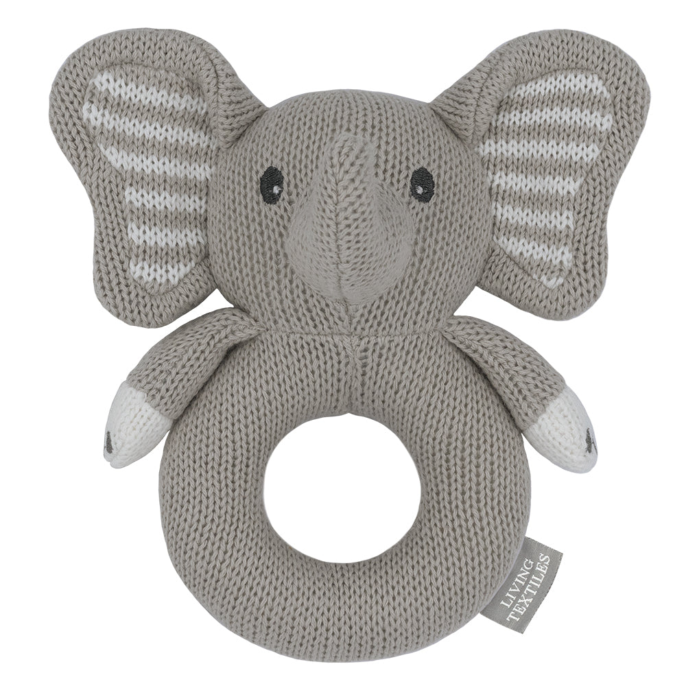 Knitted Ring Rattle - Mason The Elephant
