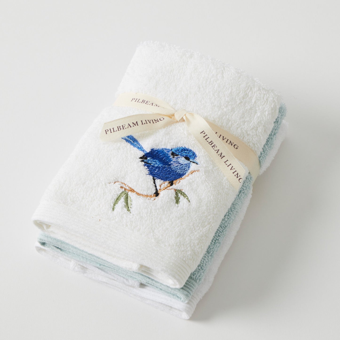 Blue Wren Face Washer Set Of 3 (2 Plain)