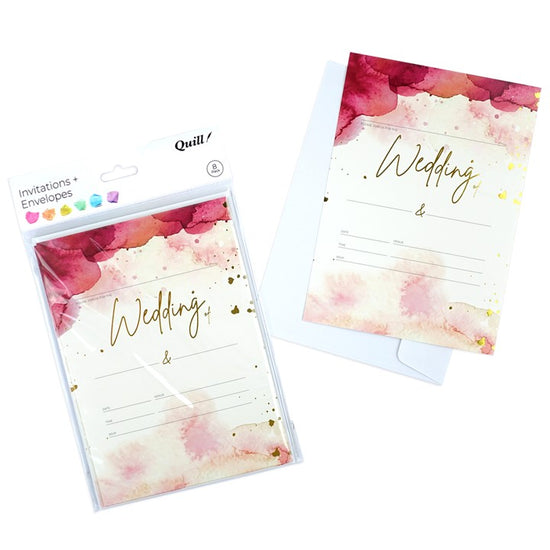 Invitation Cards & Envelopes Quill 5 X 7 Watercolour Wedding Multi Pk8