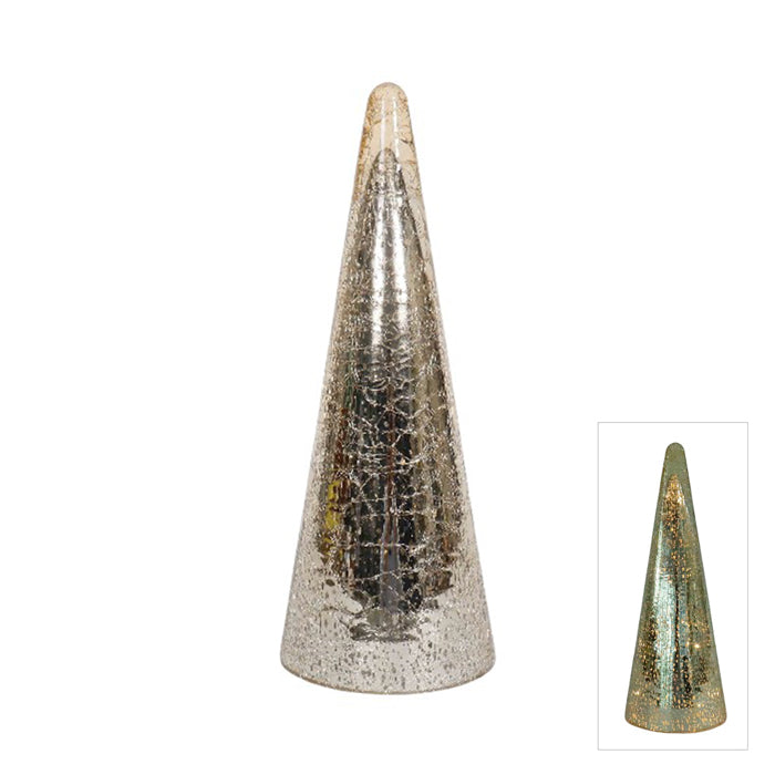 Mercury Glass Led Cone Tree Gold Sml