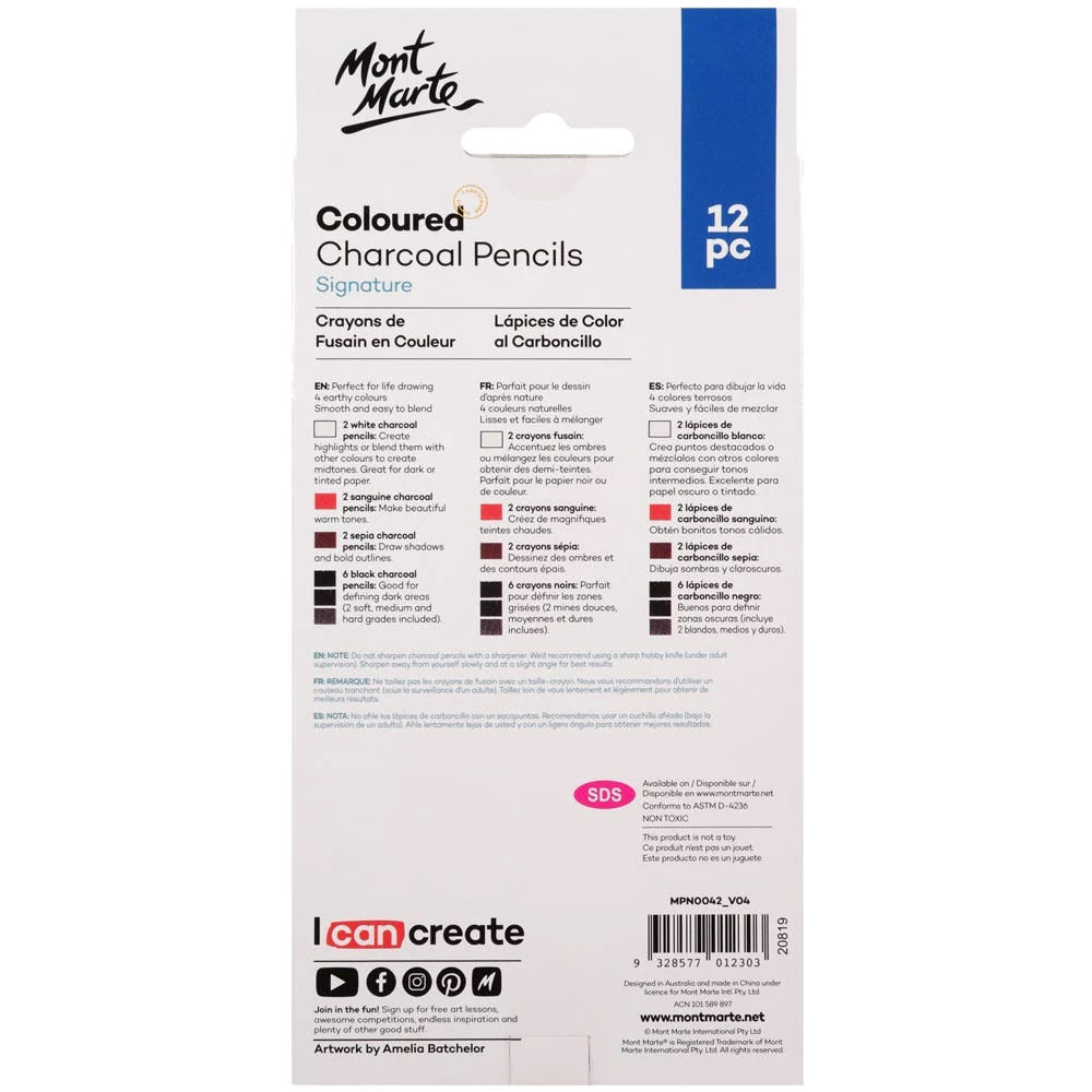 Mont Marte - Coloured Charcoal Pencils Signature 12pc