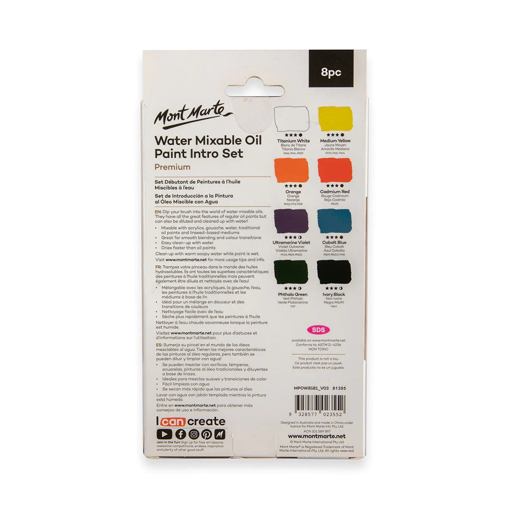 Mont Marte - Water Mixable Oil Paint Intro Set 8pc X 18ml
