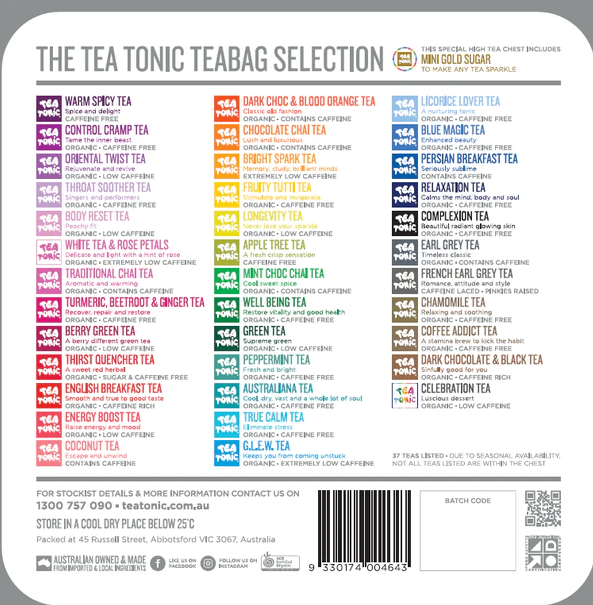Tea Tonic - Grande High Tea Chest 63 Teabags + Mini Gold Sugar