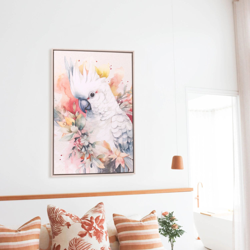 Splosh - Native Blooms Cockatoo Framed Canvas 94x64 - Pick Up Only