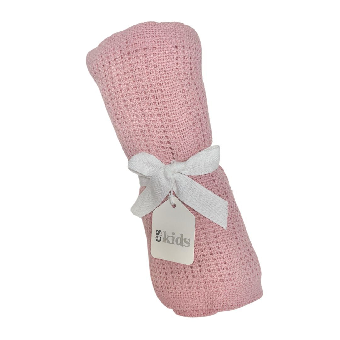 ES Kids - Crochet Cotton Baby Blanket - Dusty Pink 70x90cm