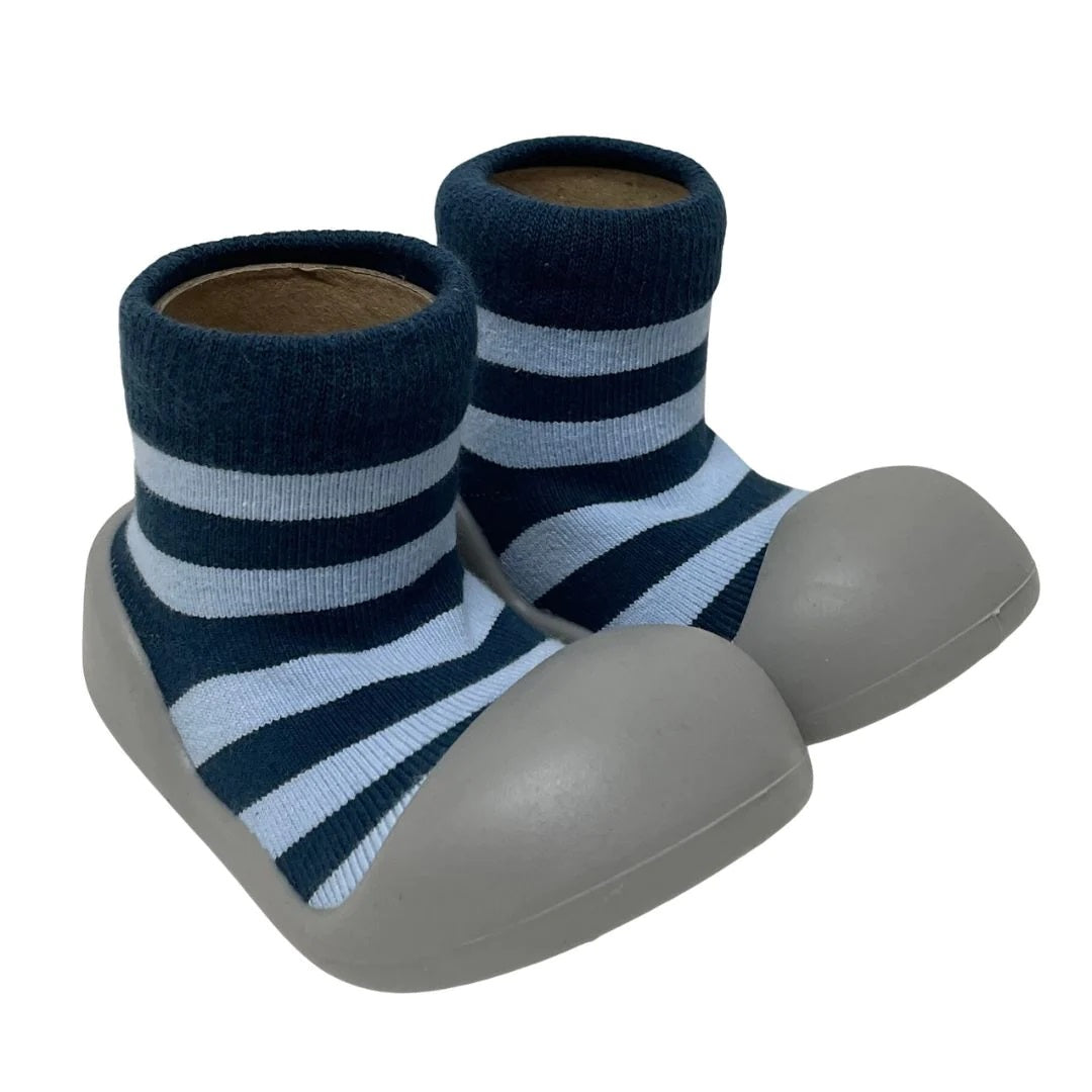 Rubber Sole Socks - Blue & Navy Stripe 18-24mth