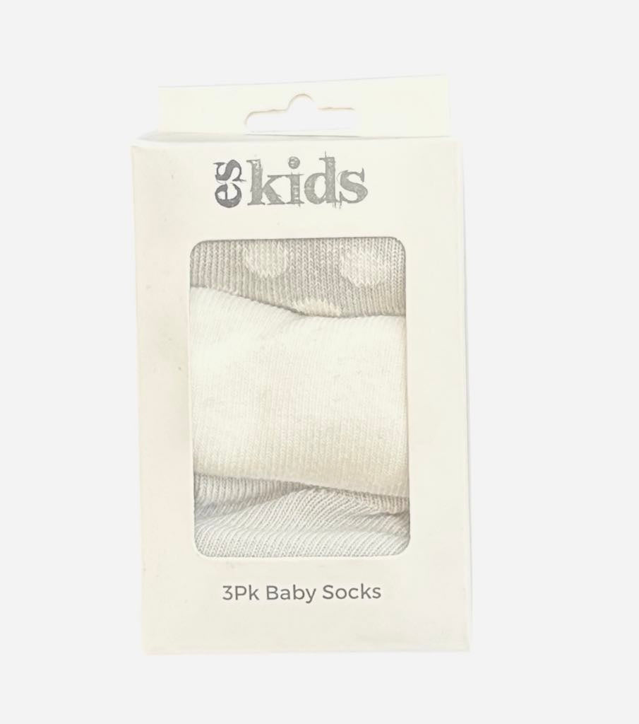 ES Kids - Baby Socks 3 Pack Grey Spot 3-12mths
