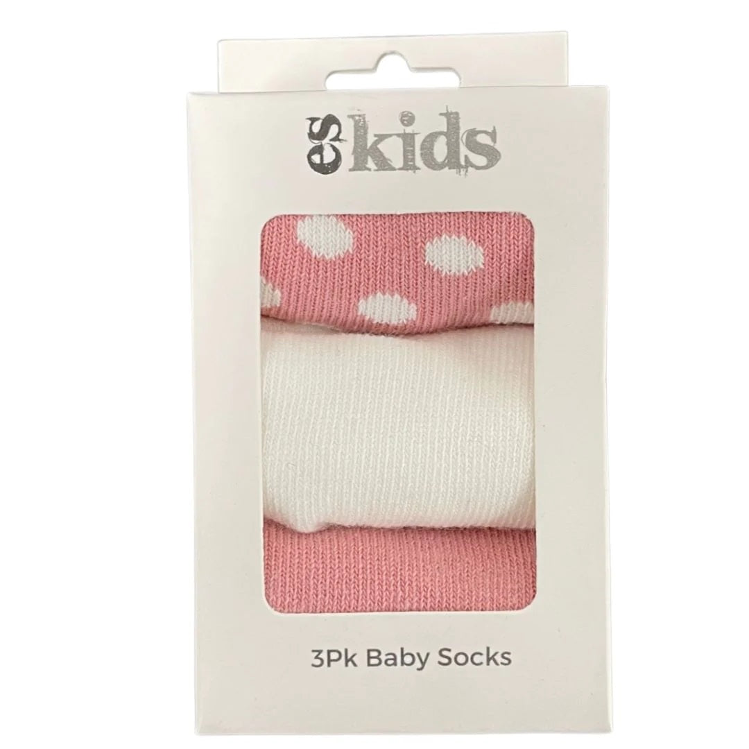 ES Kids - Baby Socks Boxed 3 Pack Pink Spot 3-12mths