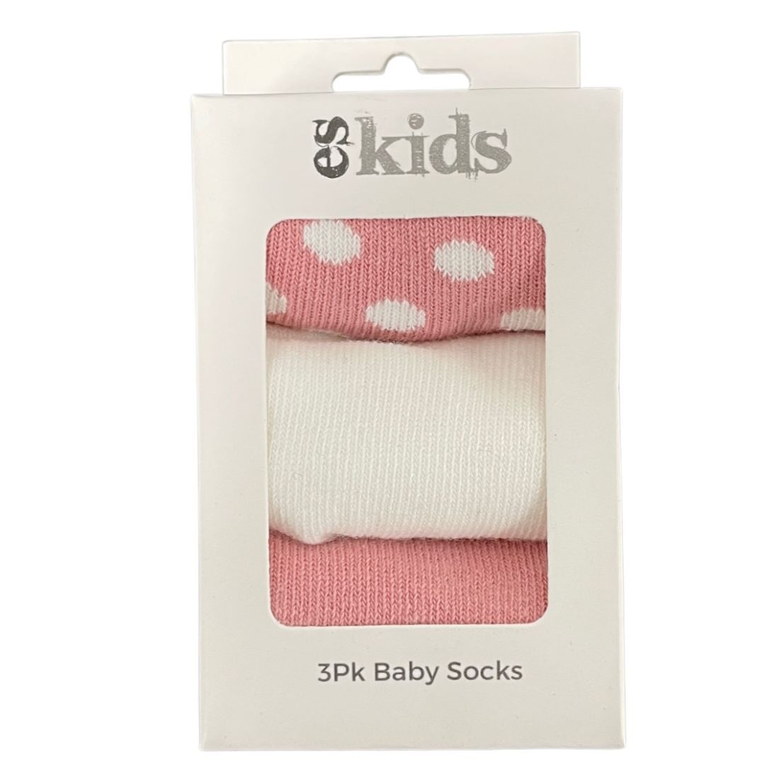 ES Kids - Baby Socks 3 Pack Blush Pink Spot 3-12mths