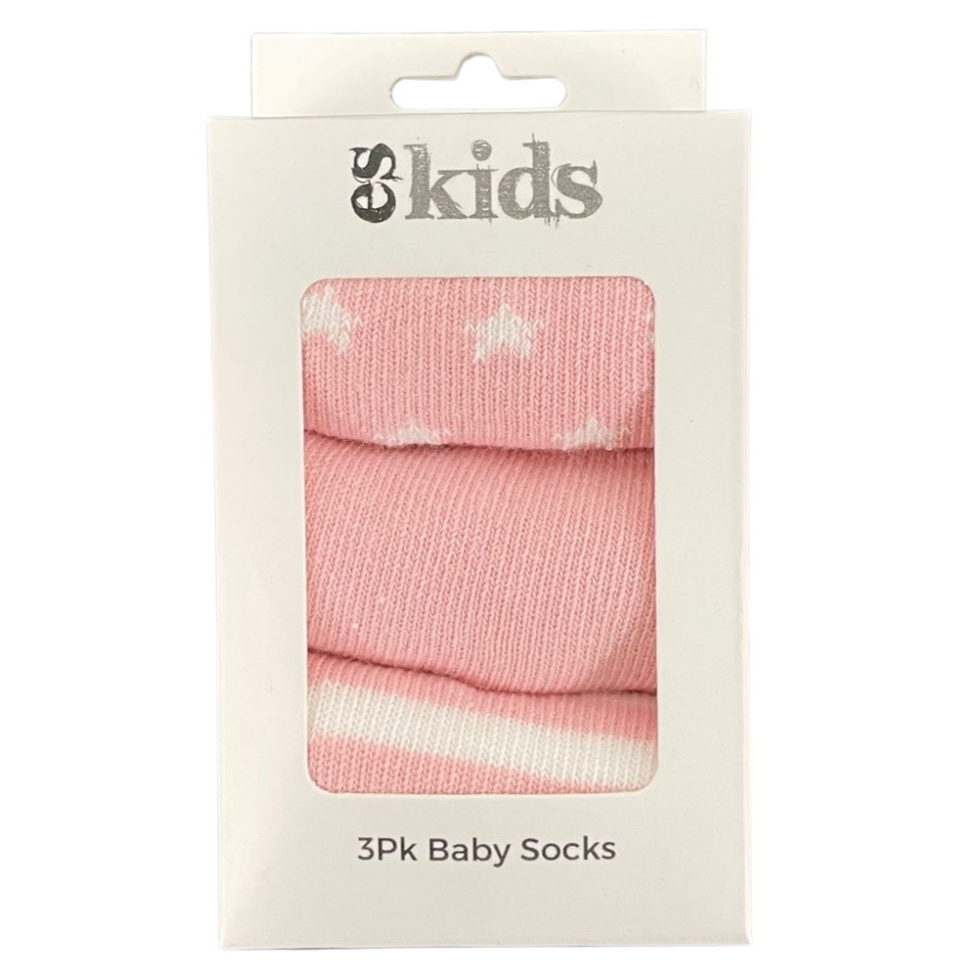 ES Kids - Baby Socks 3 Pack Pink Star 3-12mths