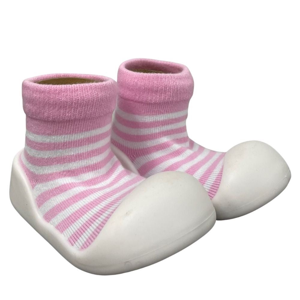 Rubber Sole Socks - Pink Stripe 12-18mth