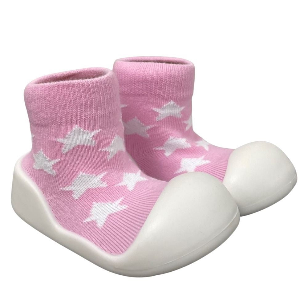 Rubber Sole Socks - Pink Star 12-18mth