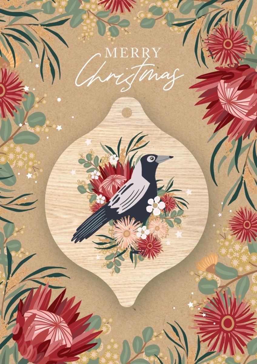Christmas Bauble Greeting Card - Magpie