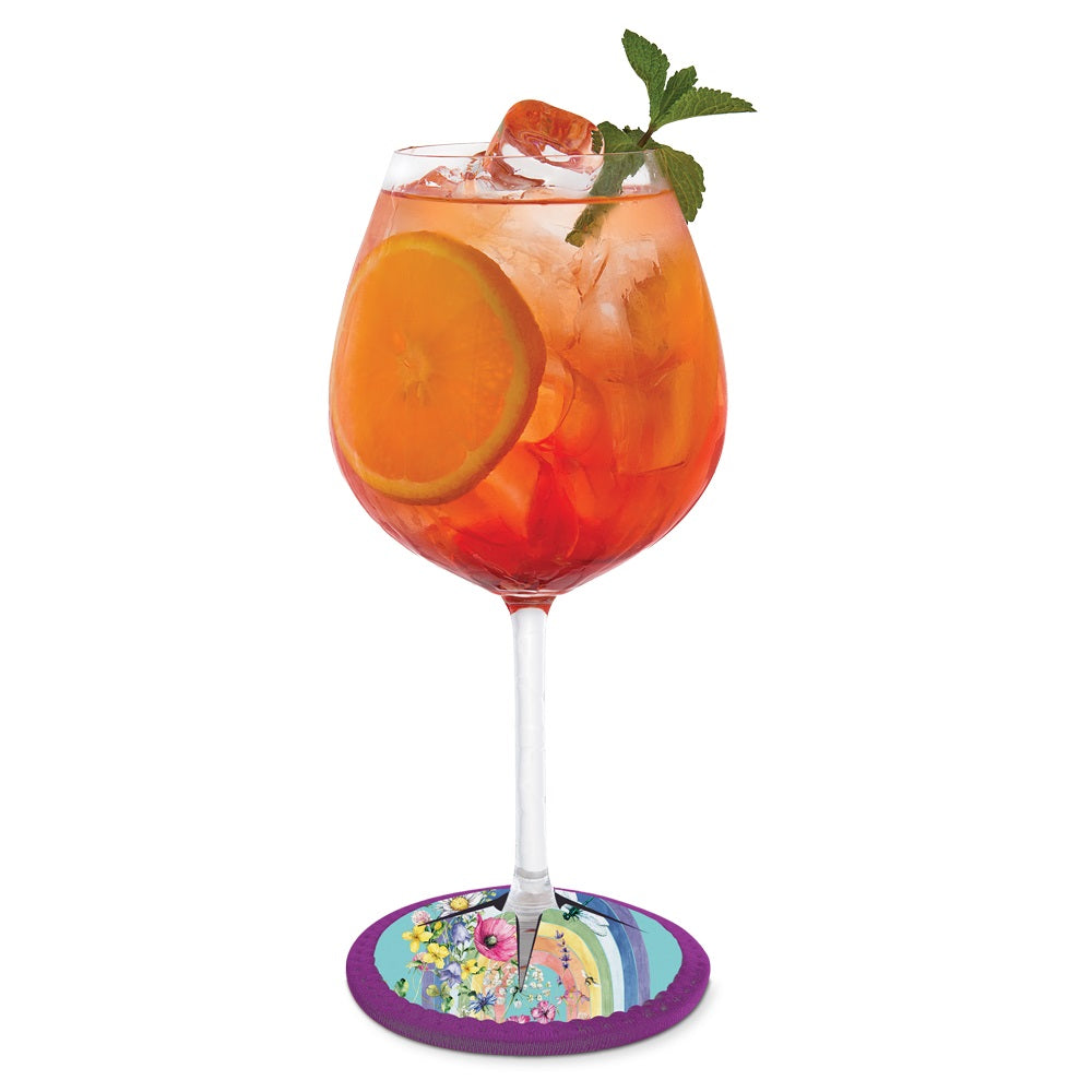 Lisa Pollock Wine Glass Coaster - Wildflower Rainbow