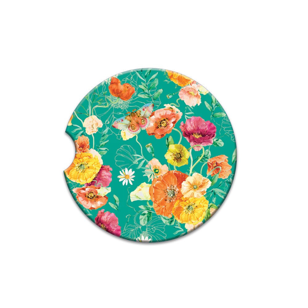 Lisa Pollock Ceramic Car Coaster - Bright Poppies