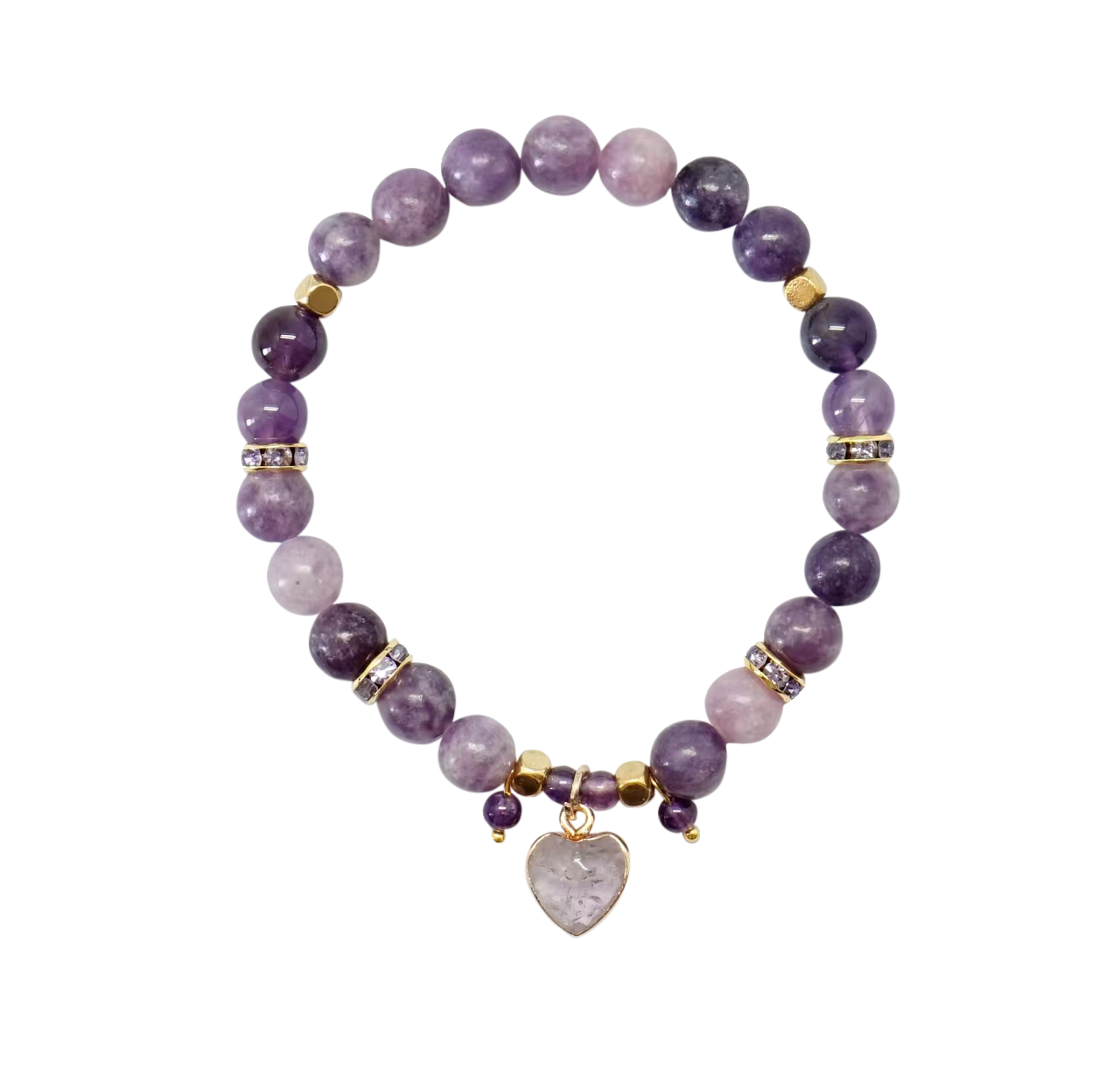 Amethyst Crystal Heart Bracelet With Bamboo Tray