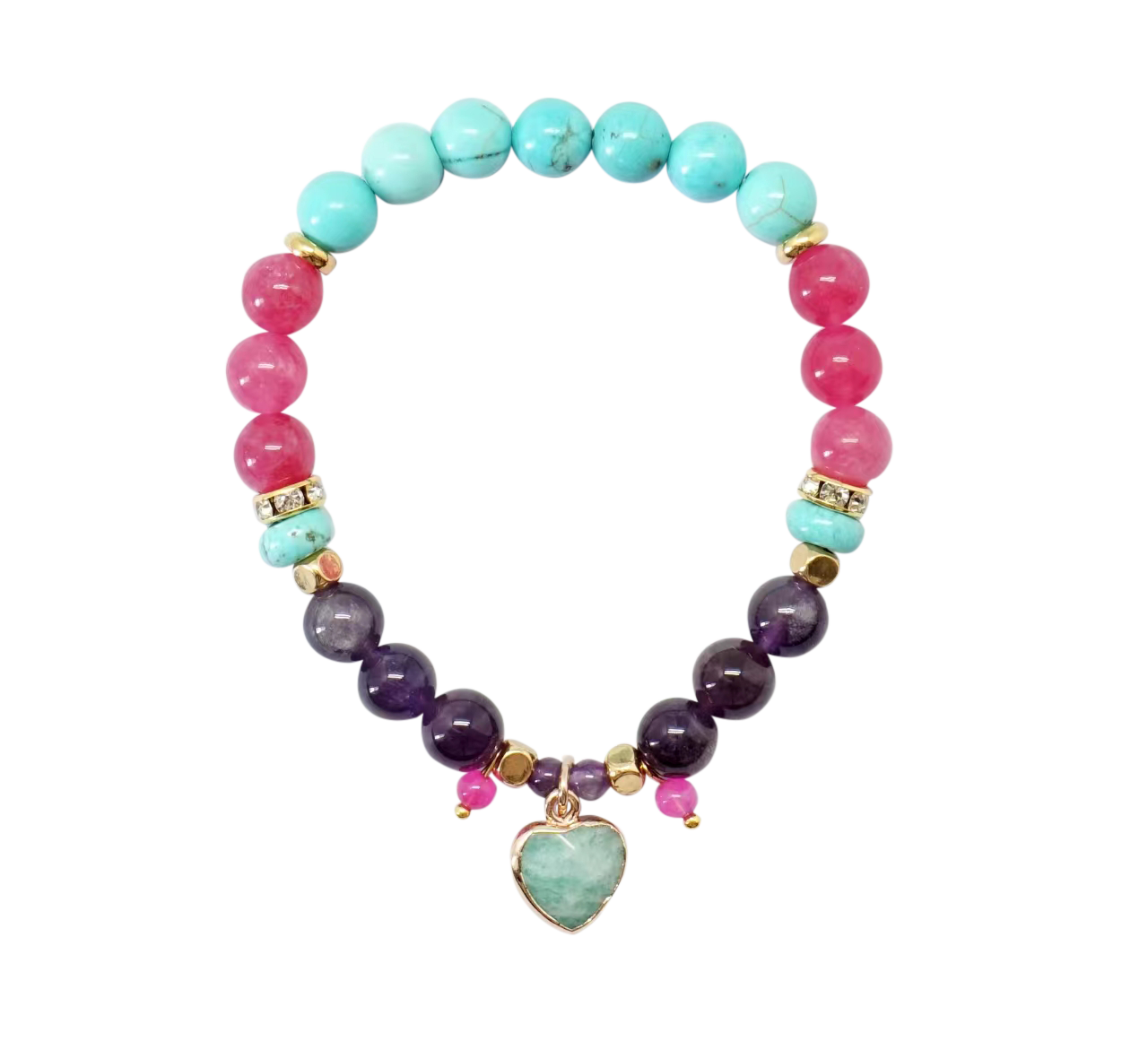 Turquoise Crystal Heart Bracelet With Bamboo Tray
