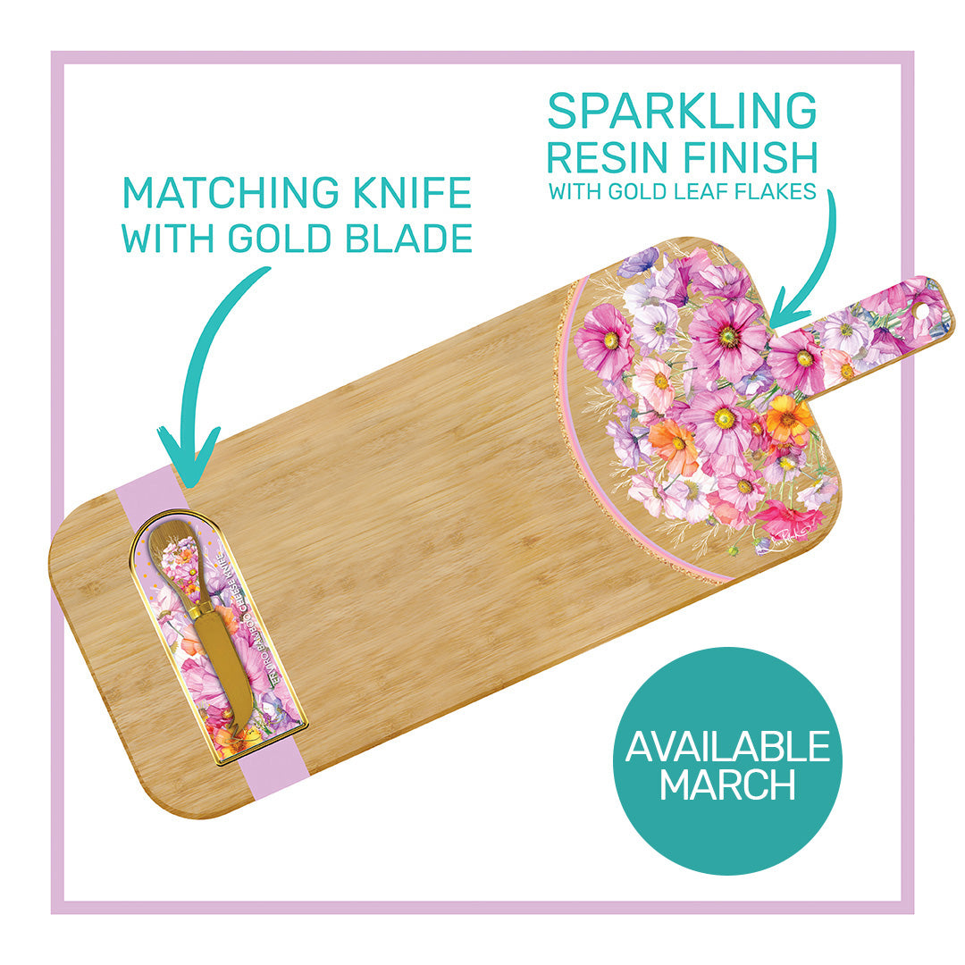 Lisa Pollock Resin Bamboo Serving Platter with Cheese Knife - Wistful Wildflowers