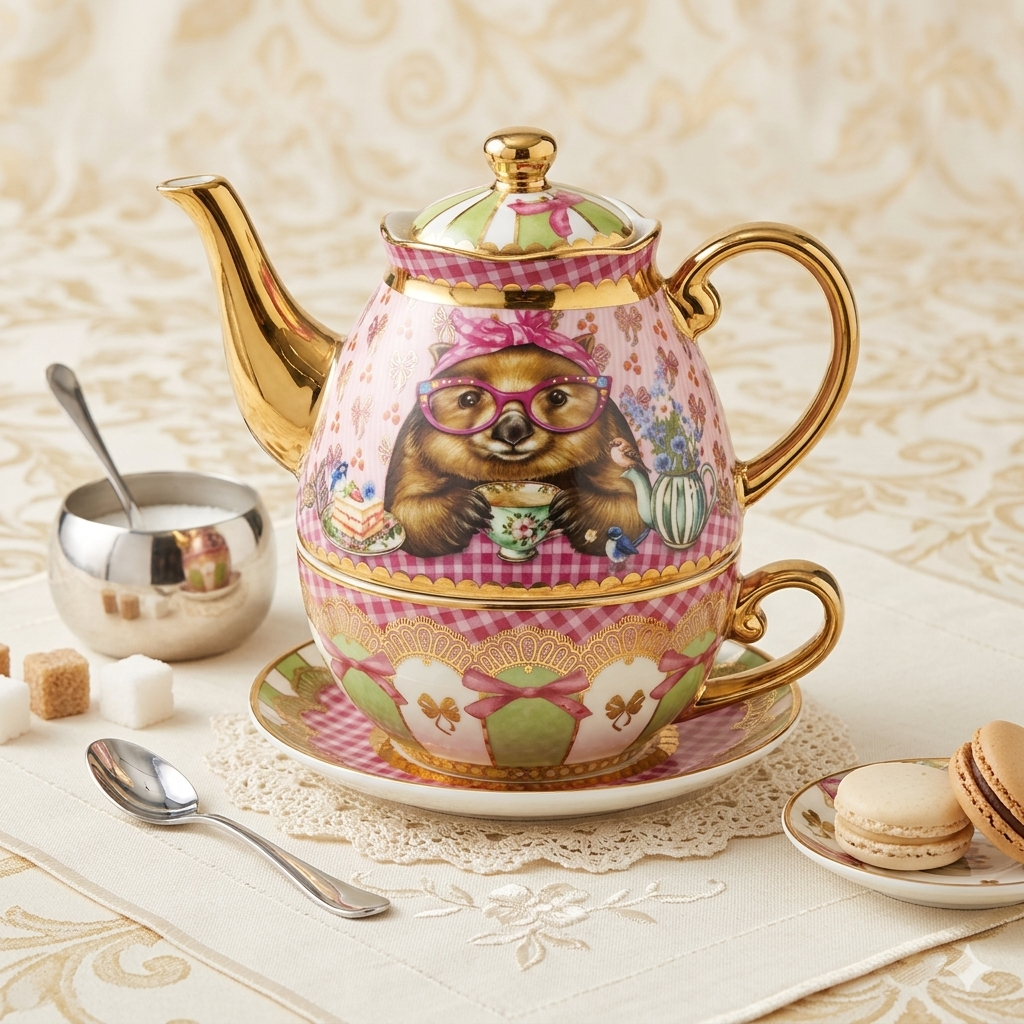 Lisa Pollock Wonda Wombat Ceramic Tea for One Set