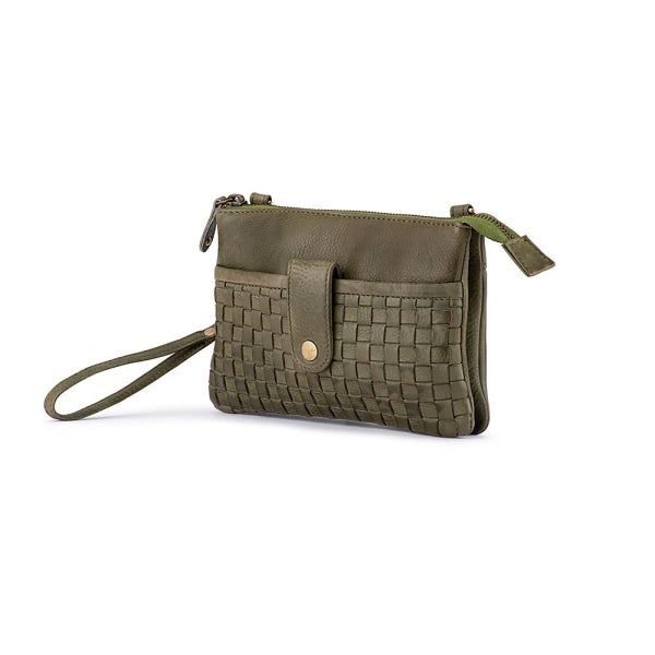Verona - Weaved Crossbody Phone Bag Olive