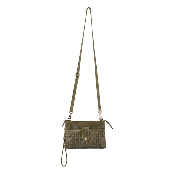 Verona - Weaved Crossbody Phone Bag Olive