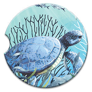 Lisa Pollock Ceramic Car Coaster - Reef Turtle
